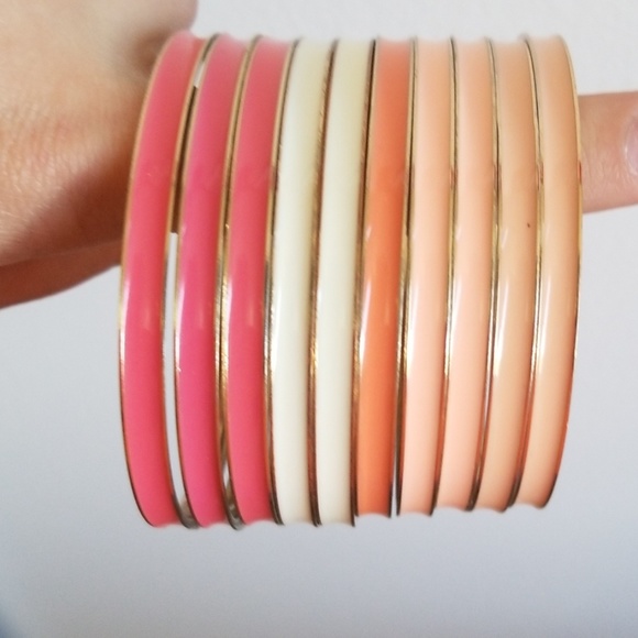 Set of 10 metal bracelets pink, peach and white - Picture 4 of 4